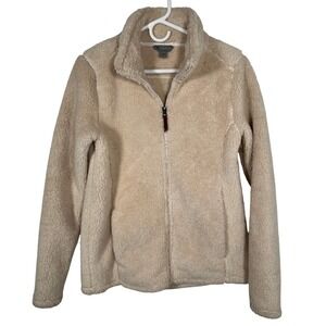 Cozy Beige Cloudveil Full Zip‎ Sherpa Fleece Jacket Mock Neck Small